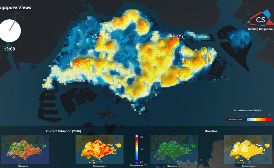 Bild: Eine Simulation des Urban Heat Island (UHI)-Effekts in Singapur